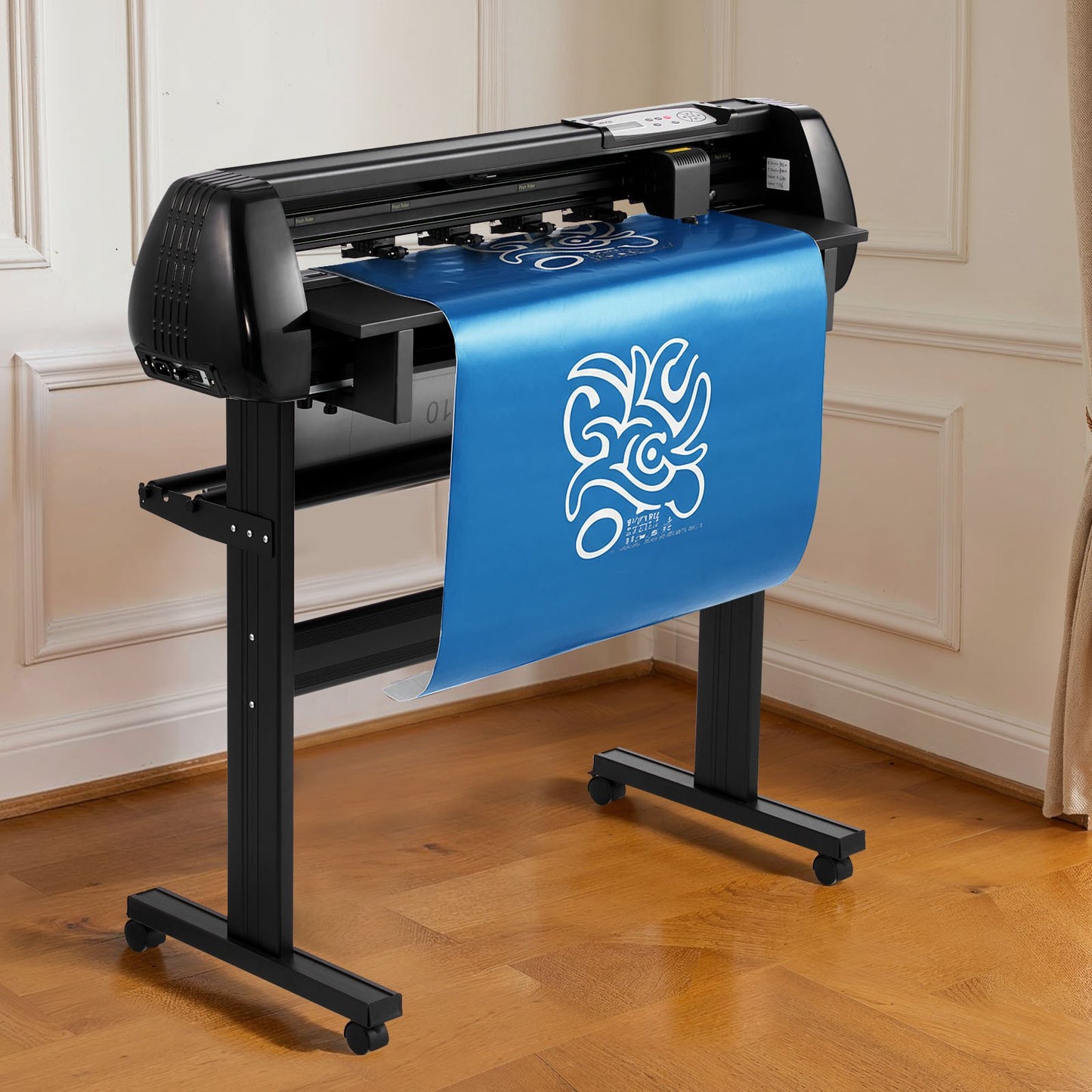 Vinylskärmaskin, 870 mm max matningsbredd, dubbla blad, justerbar kraft och hastighet, LED-display, vinylplotterskärare, skrivarpaket med klistermärkesark, transferfilm, Signmaster-programvara