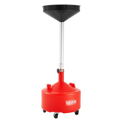 30L Waste Oil Drain Tank, Industrial Fluid Drain Tank with Adjustable Funnel Height, Portable Oil Drainer with Wheels, Fluid Fuel Transfer Drainage for Auto Repair Shops, Garages, Red