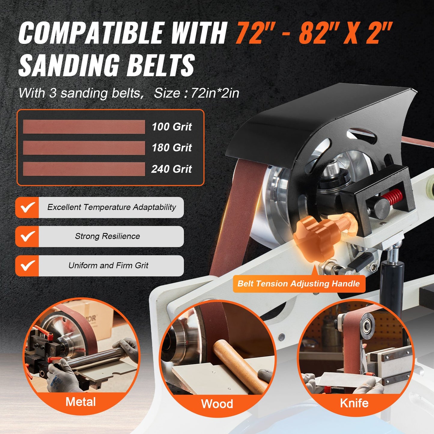 Belt Grinder Sander, 72 x 2-Inch Variable Speed Belt Polisher with VFD, 1500W Knife Sharpener with 3 Grinding Moulds & 3PCS Sanding Belts for Metalworking, Compatible with 72"- 82*2" Belts