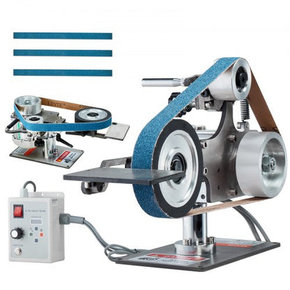 Belt Grinder Sander, 30 x 1-Inch Variable Speed Belt Polisher with VFD, 550W Polishing Grinding Machine with 2 Grinding Moulds & 3PCS Sanding Belts for Metalworking, Knife Making