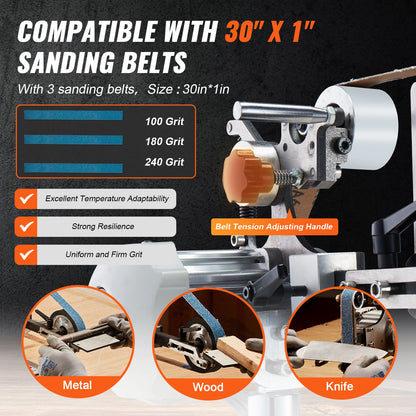 Belt Grinder Sander, 30 x 1-Inch Variable Speed Belt Polisher with VFD, 550W Polishing Grinding Machine with 2 Grinding Moulds & 3PCS Sanding Belts for Metalworking, Knife Making