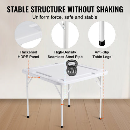 Mahjongbord, fyrkantigt hopfällbart kortbord för 4 spelare med 4 mugghållare och 4 markerbrickor, bärbart dominospelbord med 1 uppsättning dominobrickor för Mahjong-pokerpussel, 35,4 x 35,4 tum, vitt