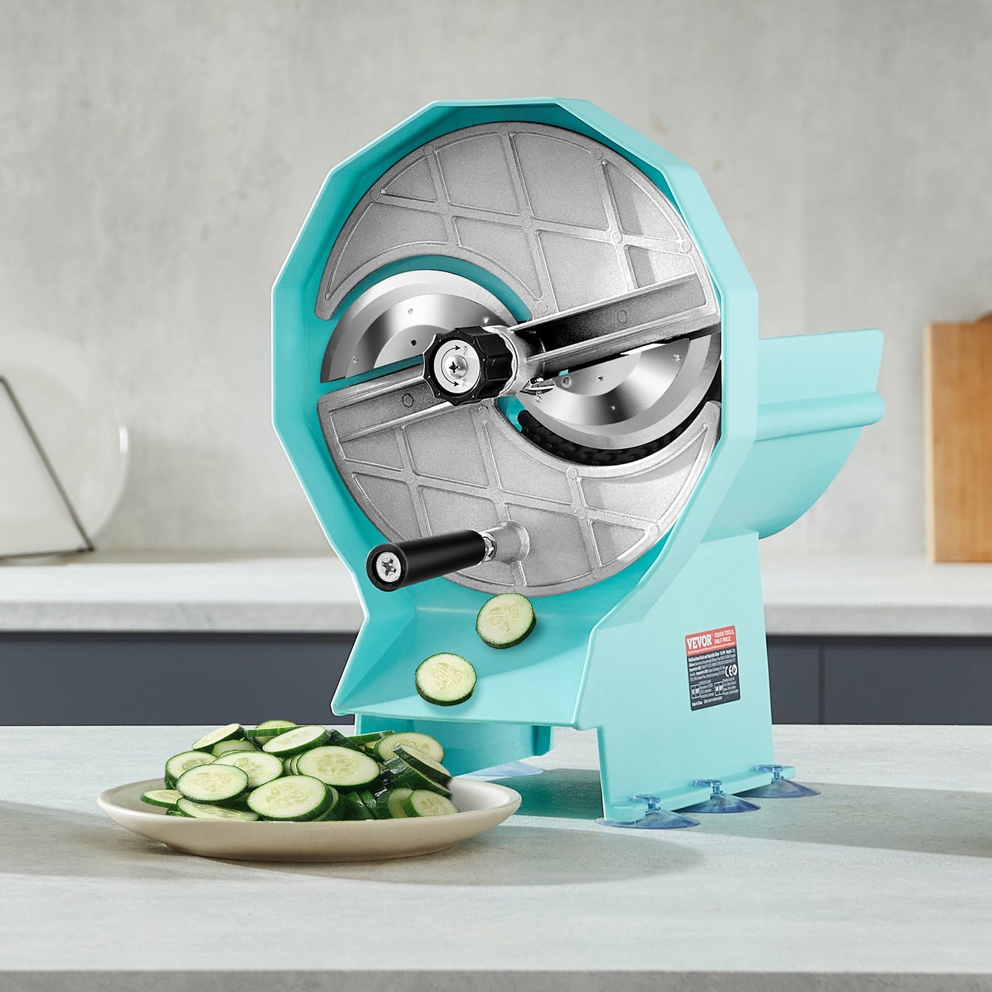 Manuell grönsaks- och fruktskärare, 0-0,5"/0-12 mm tjocklek justerbar kommersiell skivmaskin, dubbla matningsportar, rostfritt stålblad, matskärare för gurka, citron, tomat