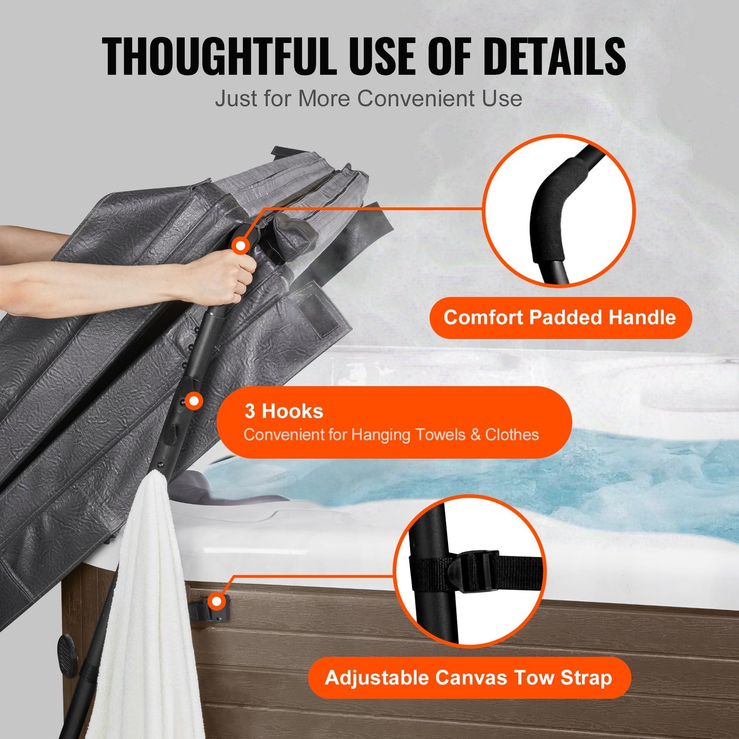 Lyft för spa-överdrag, höjd 89–109 cm, bredd 137–273 cm, justerbar, installerad längst ner på ena sidan, lämplig för olika storlekar på rektangulära badkar, bubbelpooler, spa