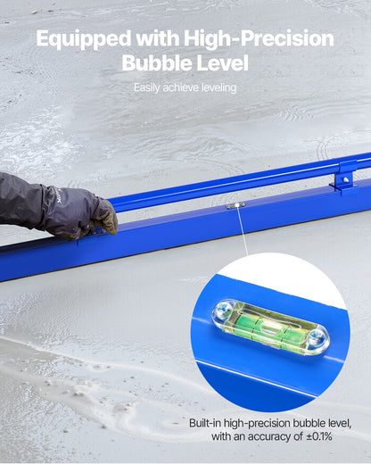 Concrete Screed, 96 Inch Screed with Level Vial, Easy Cleanup & End Cap Design, Aluminum Lightweight & Reversable Handle for Leveling Floors, Small-Scale Construction and Home Renovation