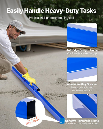 Concrete Screed, 96 Inch Screed with Level Vial, Easy Cleanup & End Cap Design, Aluminum Lightweight & Reversable Handle for Leveling Floors, Small-Scale Construction and Home Renovation