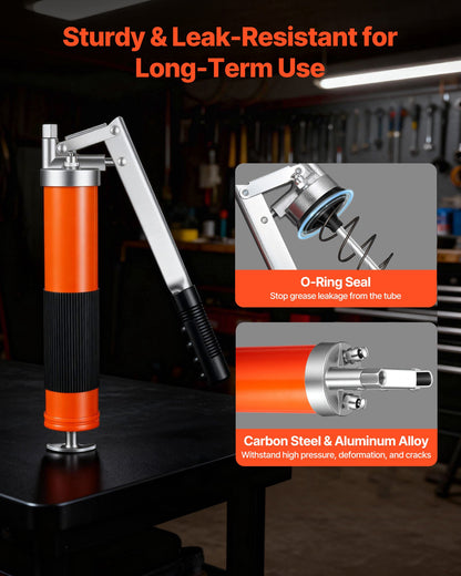 Grease Gun, 10000 PSI High Pressure, Heavy Duty Pistol Grip Grease Gun Kit with 0.4 L Capacity, Includes 46 cm Flex Hose, 1 Extension Rigid Pipe and 1 Sharp Type Nozzle for Automotive, Marine