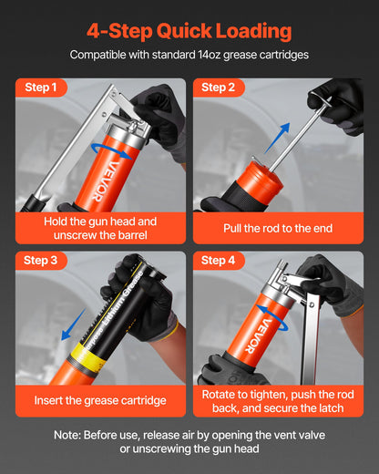 Grease Gun, 10000 PSI High Pressure, Heavy Duty Pistol Grip Grease Gun Kit with 0.4 L Capacity, Includes 46 cm Flex Hose, 1 Extension Rigid Pipe and 1 Sharp Type Nozzle for Automotive, Marine