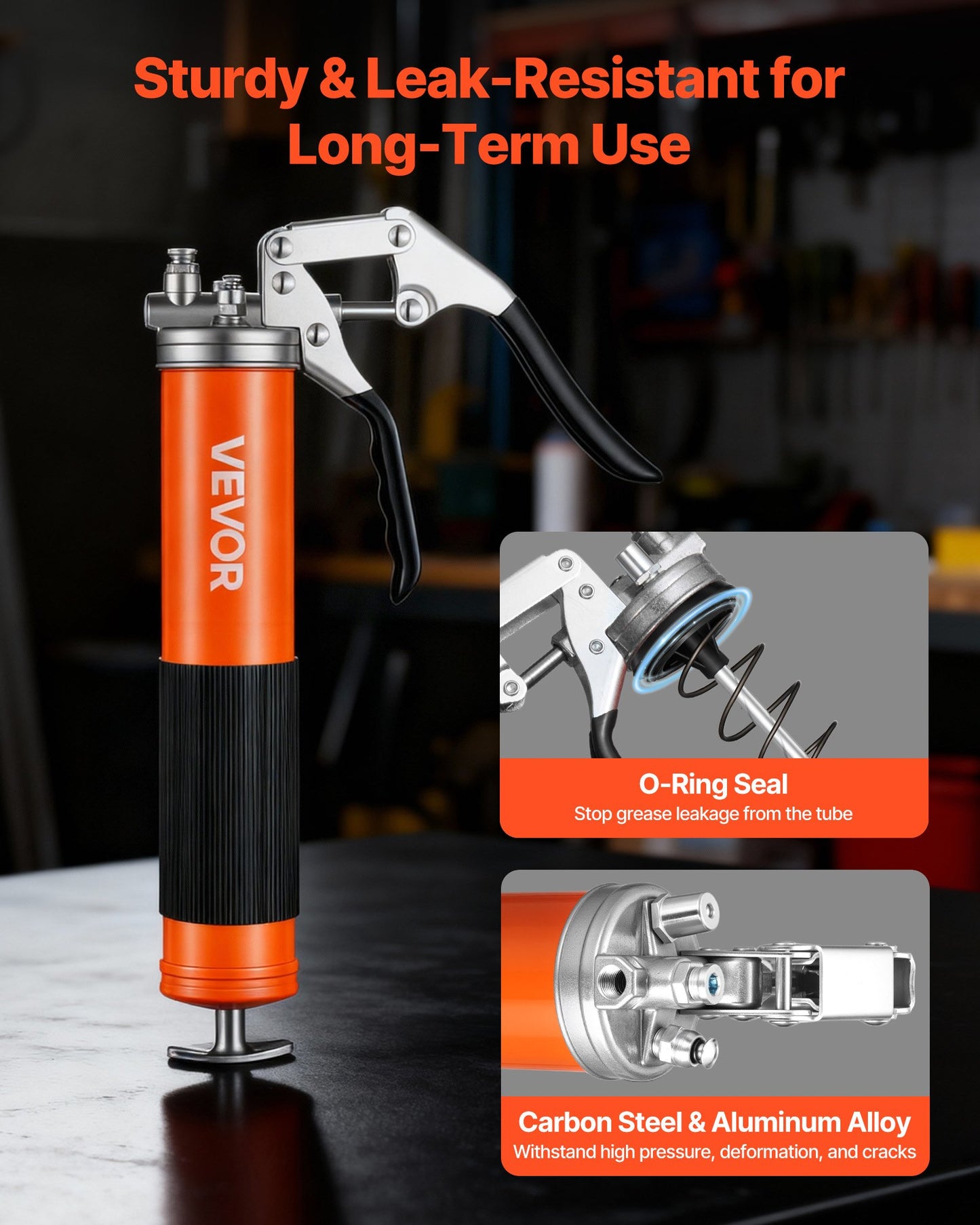 Grease Gun, 8000 PSI High Pressure, Heavy Duty Pistol Grip Grease Gun Kit with 0.4 L Capacity, Includes 46 cm Flex Hose, 1 Extension Rigid Pipe and 1 Sharp Type Nozzle for Automotive, Marine
