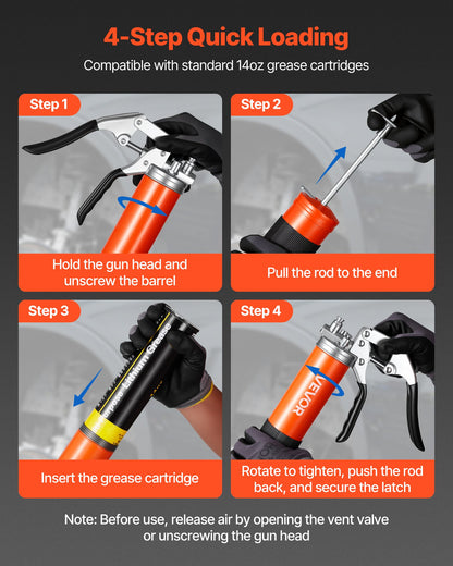 Grease Gun, 8000 PSI High Pressure, Heavy Duty Pistol Grip Grease Gun Kit with 0.4 L Capacity, Includes 46 cm Flex Hose, 1 Extension Rigid Pipe and 1 Sharp Type Nozzle for Automotive, Marine