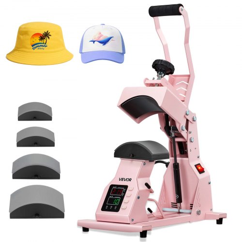 Hat Heat Press Machine, with 4pcs Interchangeable Platens, Precise Temperature and Time Control, Hat Press for HTV Iron On and Sublimation Projects, for Caps, Headbands, Cuffs, Face Masks, Pink