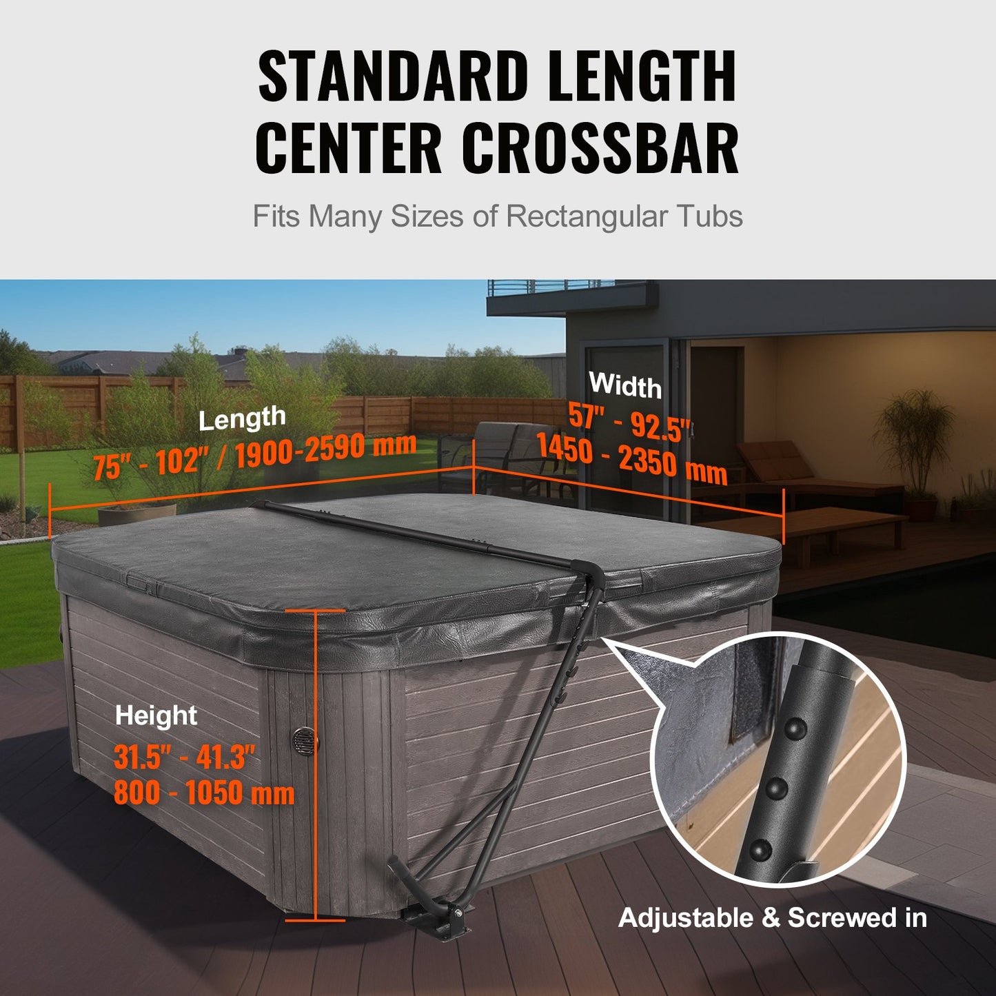 Hot Tub Cover Lift, Spa Cover Lift, Height 800 - 1050 mm Width 1450 - 2350 mm Adjustable, Installed Underneath on Both Sides, Suitable for Various Sizes of Rectangular Bathtubs, Hot Tubs, Spa