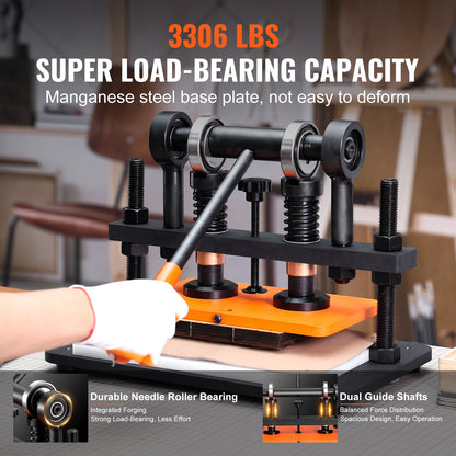 Leather Cutting Machine, 25.9 x 15 cm Embossing Plate Manual Die Cutter, 1.2 cm Pressure Stroke Leather Embossing Machine, Dual Guide Shafts Die Cut Machine for Various of Materials