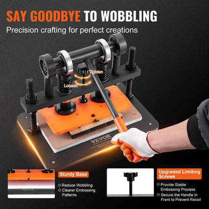 Leather Cutting Machine, 25.9 x 15 cm Embossing Plate Manual Die Cutter, 1.2 cm Pressure Stroke Leather Embossing Machine, Dual Guide Shafts Die Cut Machine for Various of Materials