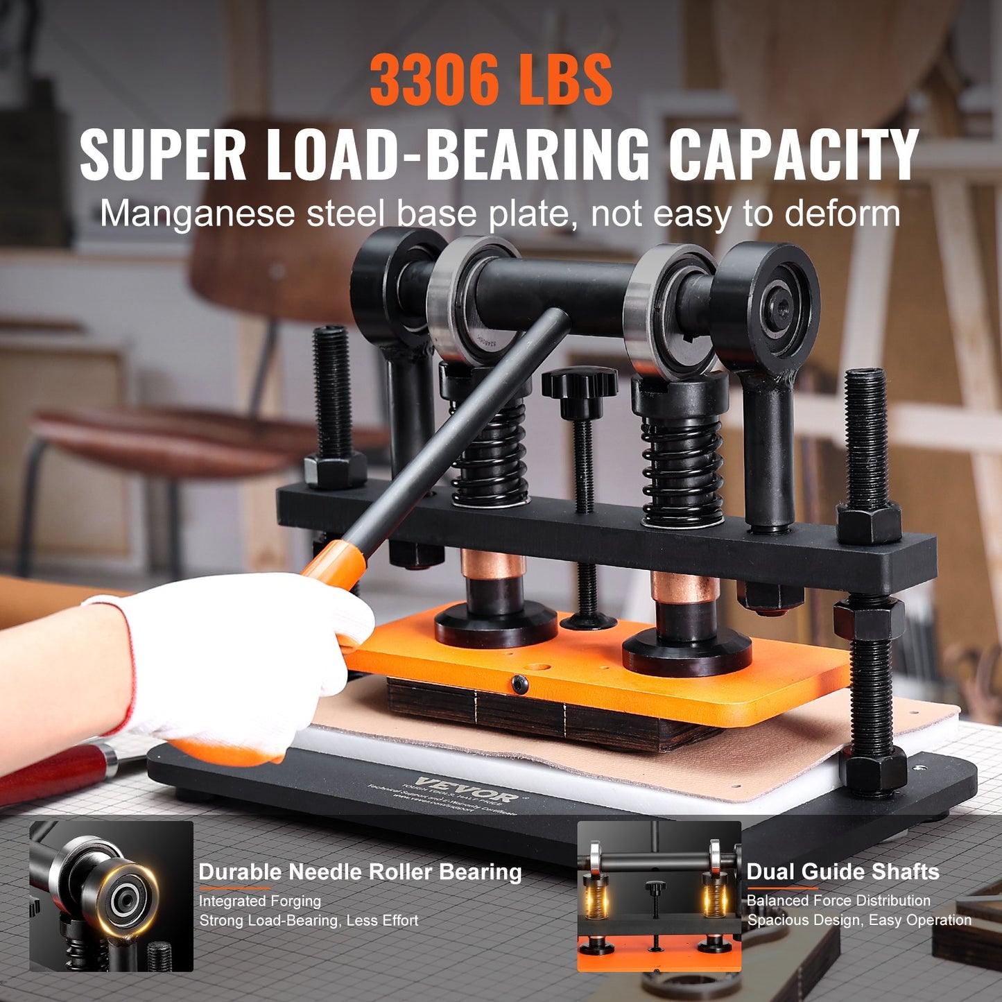 Leather Cutting Machine, 25.9 x 12 cm Embossing Plate Manual Die Cutter, 1.2 cm Pressure Stroke Leather Embossing Machine, Dual Guide Shafts Die Cut Machine for Various of Materials