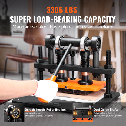 Leather Cutting Machine, 11 x 5.5 in Embossing Plate Manual Die Cutter, 0.47 in Pressure Stroke Leather Embossing Machine, Dual Guide Shafts Die Cut Machine for Various of Materials