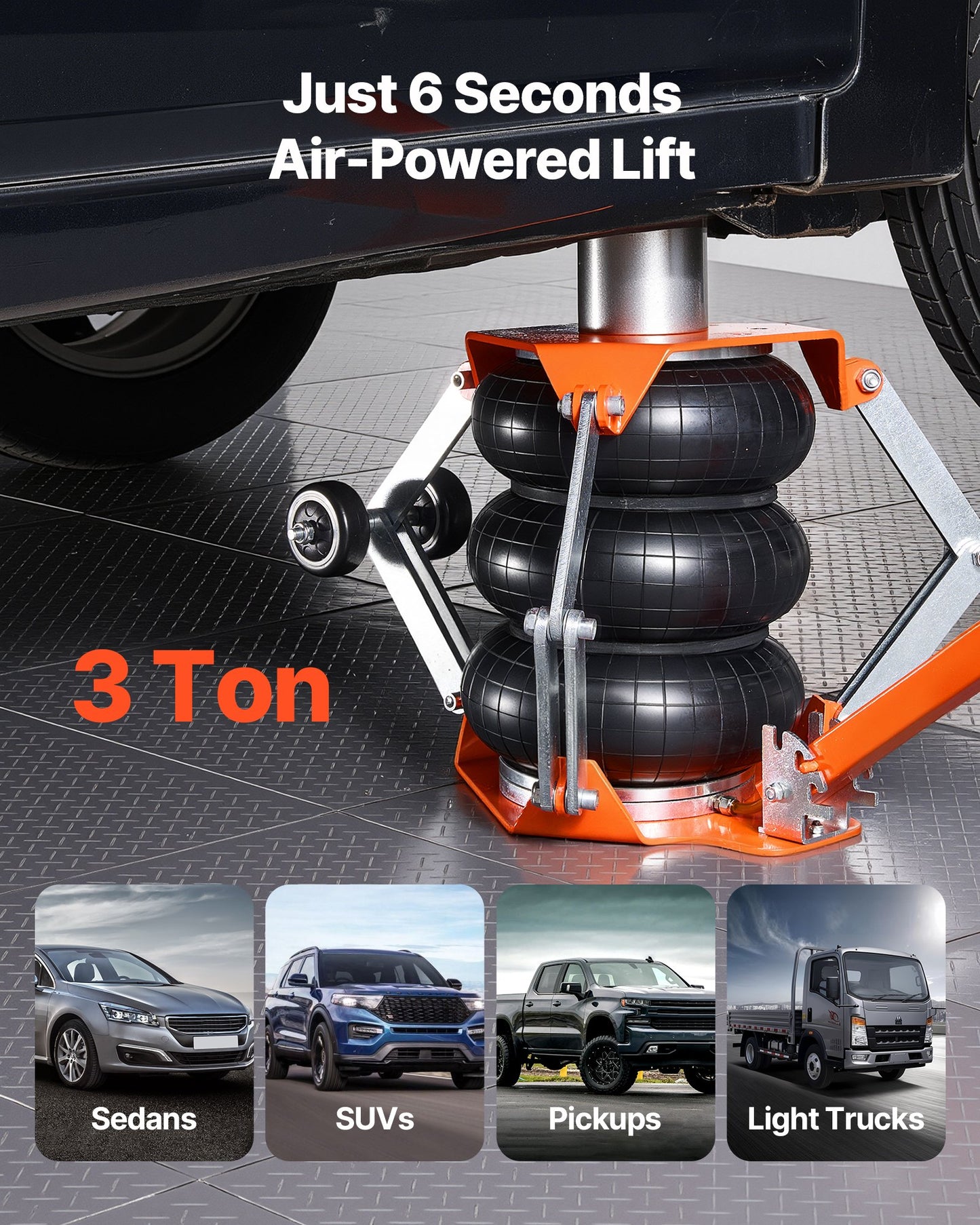 Air Jack, 3 Ton Triple Bag Air Jack, Airbag with Support Rod, Lift Up to 470 mm with Heightened Column & Adjustable Handle, 1-6 s Fast Lifting Pneumatic for Cars, SUVs, Pickup Trucks Repair