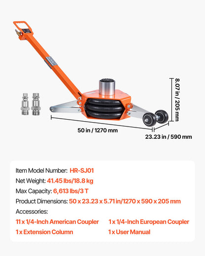 Air Jack, 3 Ton Triple Bag Air Jack, Airbag with Support Rod, Lift Up to 470 mm with Heightened Column & Adjustable Handle, 1-6 s Fast Lifting Pneumatic for Cars, SUVs, Pickup Trucks Repair