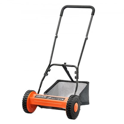 Gräsklippare med hjul 35 cm, 5 knivar, manuell gräsklippare utan motor, 15-45 mm justerbar klipphöjd, gräsklippare med gräsuppsamlare för gröna gräsmattor, uppfarter, gårdar