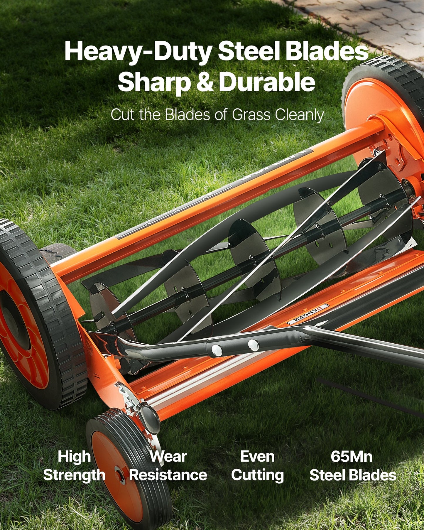 Gräsklippare med hjul 45 cm, 5 knivar, manuell gräsklippare utan motor, 35-62 mm justerbar klipphöjd, gräsklippare med gräsuppsamlare för gröna gräsmattor, uppfarter, gårdar