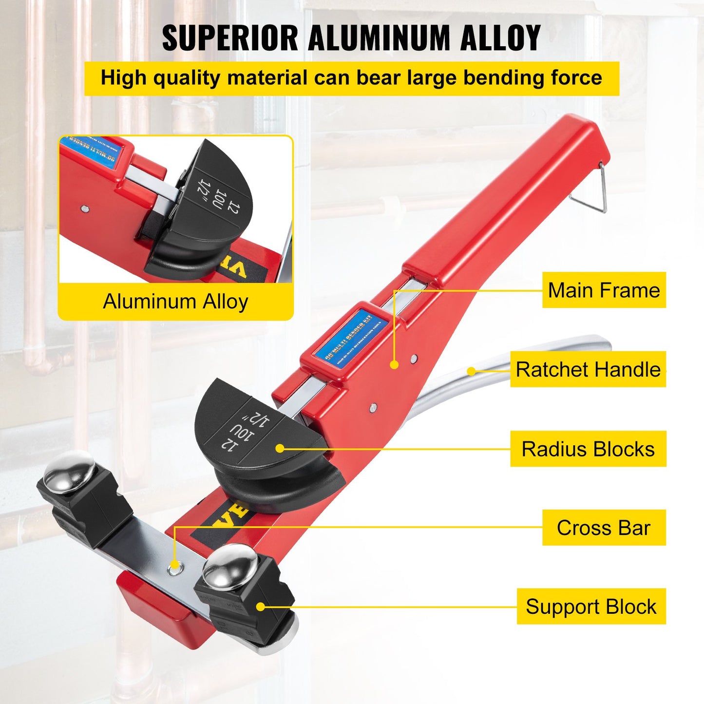 Manuell rörbockningssats med 7 huvuden, 1/4" till 7/8" multifunktionell spärrrörbockare