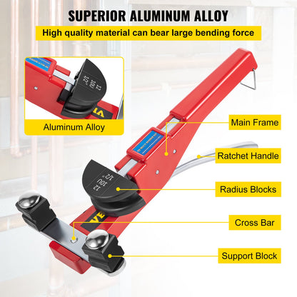 Manuell rörbockningssats med 7 huvuden, 1/4" till 7/8" multifunktionell spärrrörbockare