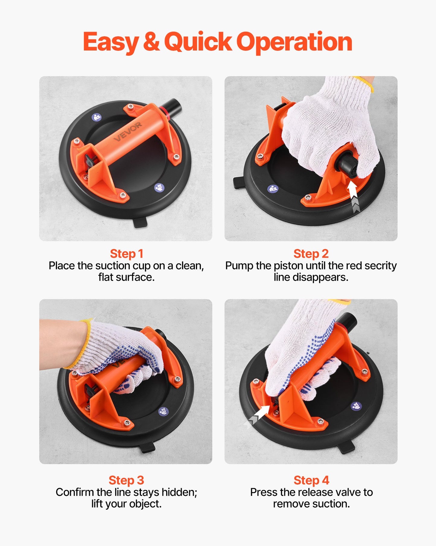 Vacuum Suction Cup, 203 mm Vacuum Glass Lifter with ABS Handle, 180 kg Max Lifting Capacity Tile Suction Cup Tool with Carrying Case for Lifting Large Tile, Granite, Drywall, Windows (1-Pack)