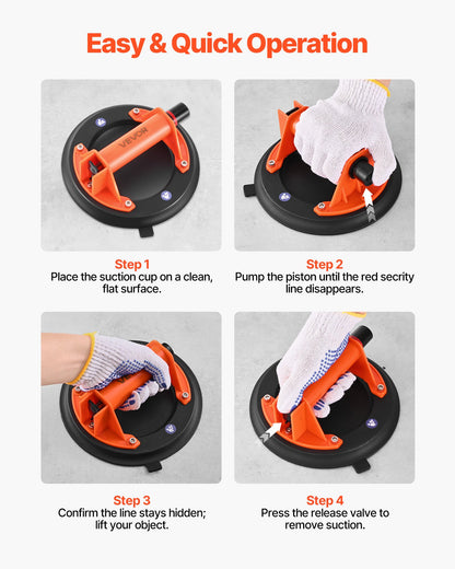 Vacuum Suction Cup, 203 mm Vacuum Glass Lifter with ABS Handle, 180 kg Max Lifting Capacity Tile Suction Cup Tool with Carrying Case for Lifting Large Tile, Granite, Drywall, Windows (1-Pack)