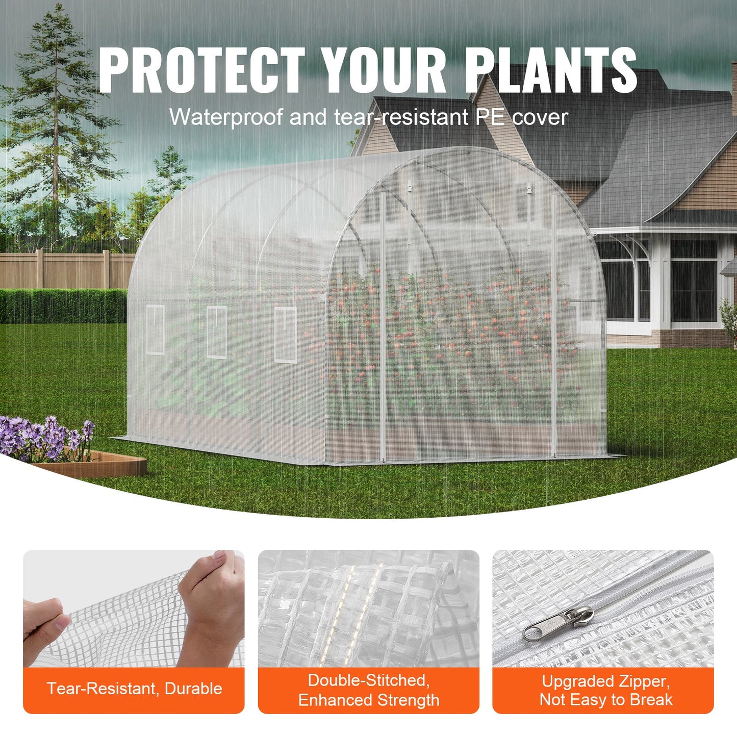 Walk-in Tunnel Greenhouse 2.9x2x1.9 m Galvanized Frame PE Cover White