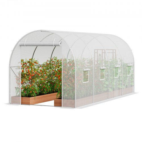 Walk-in Tunnel Greenhouse, 14.6x6.4x6.3 ft Hoop House Greenhouse Tunnel, Plant Hot House with Galvanized Steel Frame, White PE Cover, Roll-up Zipper Door and 8 Windows for Outdoor