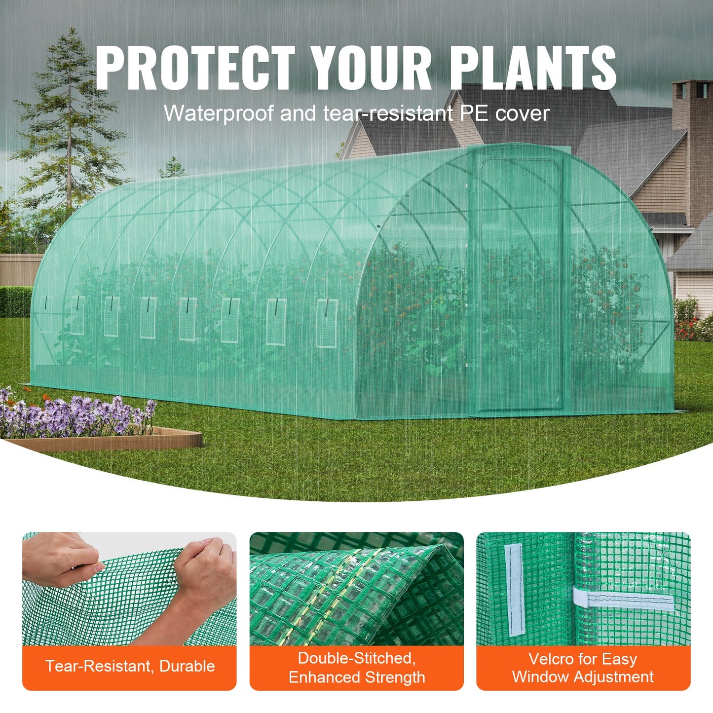 Walk-in Tunnel Greenhouse, 27.4x9.5x7.4 ft Hoop House Greenhouse Tunnel, Plant Hot House with Galvanized Steel Frame, Green PE Cover, Swing Door and 16 Roll-up Windows for Outdoor