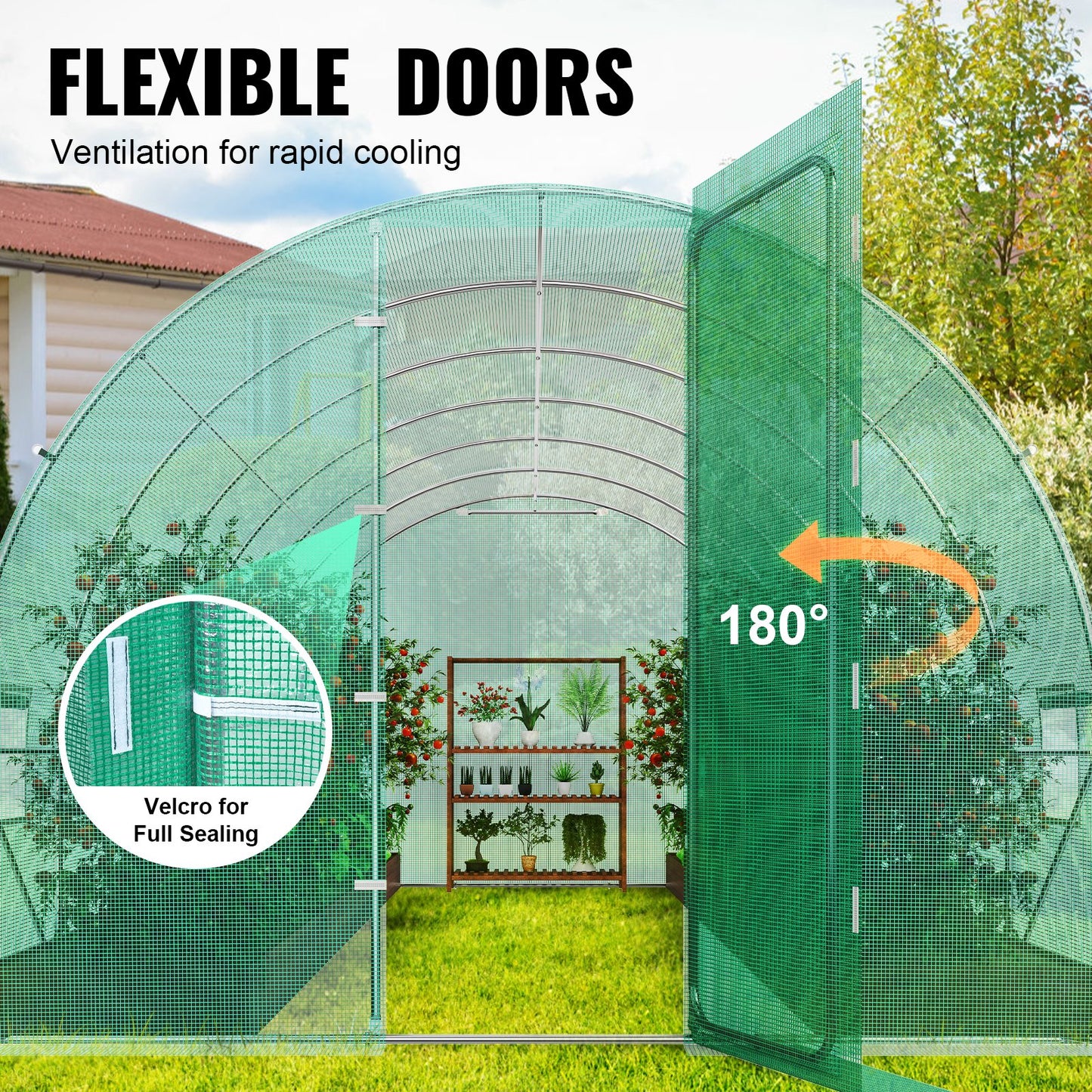 Walk-in Tunnel Greenhouse, 27.4x9.5x7.4 ft Hoop House Greenhouse Tunnel, Plant Hot House with Galvanized Steel Frame, Green PE Cover, Swing Door and 16 Roll-up Windows for Outdoor
