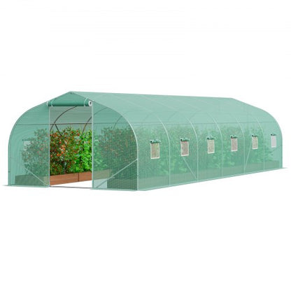 Walk-in Tunnel Greenhouse, 29.5x9.8x6.6 ft Hoop House Greenhouse Tunnel, Peaked Roof Plant Hot House with Galvanized Steel Frame, Green PE Cover, Roll-up Zipper Door and 12 Windows for Outdoor