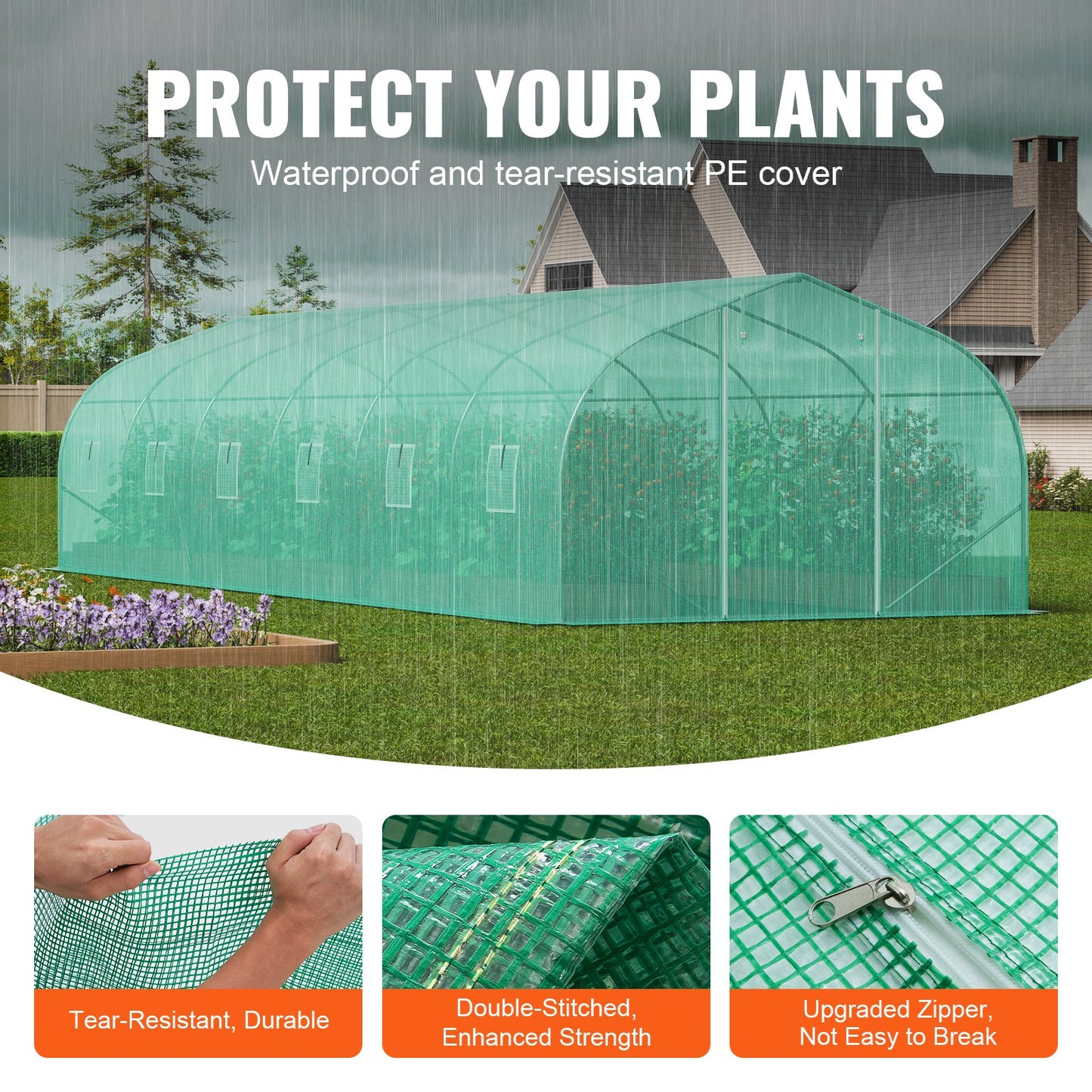 Walk-in Tunnel Greenhouse, 29.5x9.8x6.6 ft Hoop House Greenhouse Tunnel, Peaked Roof Plant Hot House with Galvanized Steel Frame, Green PE Cover, Roll-up Zipper Door and 12 Windows for Outdoor
