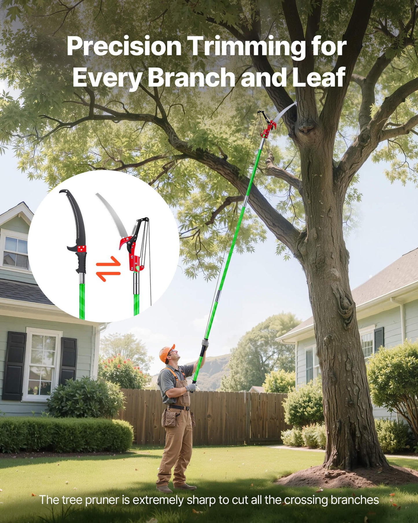 Manuell stångsåg, 118-809,3 cm utdragbar trädsekatör med sax, vasst 65Mn stålblad, lätt stång med glasfiberhandtag, för trimning av höga grenar, beskärningsverktyg för palmer och buskar