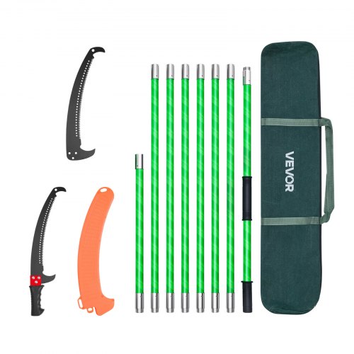 Manuell stångsåg, 118-809,3 cm utdragbar trädsekatör, vasst 65Mn stålblad, lätt stång med glasfiberhandtag, dubbelkroksåg för trimning av höga grenar, beskärningsverktyg för palmer, buskar