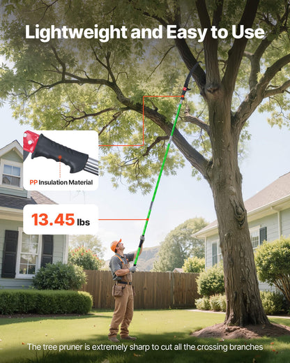 Manuell stångsåg, 118-809,3 cm utdragbar trädsekatör, vasst 65Mn stålblad, lätt stång med glasfiberhandtag, dubbelkroksåg för trimning av höga grenar, beskärningsverktyg för palmer, buskar