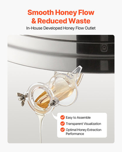 Honey Extractor, 6 Frame Manual Honey Spinner with Transparent Lid, Stainless Steel Honeycomb Drum Spinner with Height Adjustable Stand, Honeycomb Extraction Centrifuge Equipment for Beekeeping