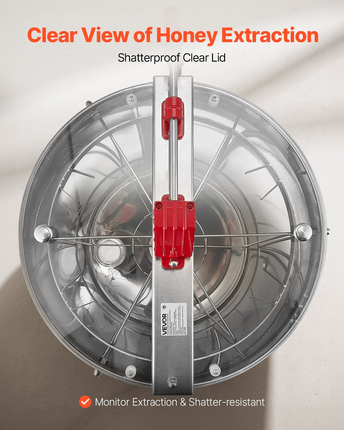 Honey Extractor, 6 Frame Manual Honey Spinner with Transparent Lid, Stainless Steel Honeycomb Drum Spinner with Height Adjustable Stand, Honeycomb Extraction Centrifuge Equipment for Beekeeping