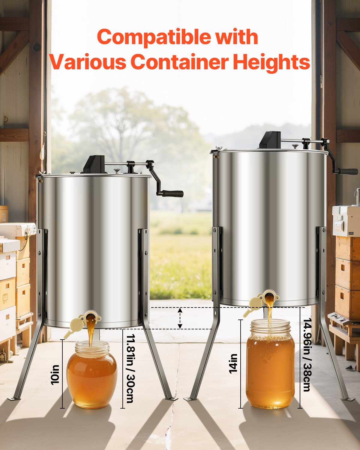 Honungsextraktor, 4/8-rams manuell honungsspinner med transparent lock, rostfri honungskaketrumspinner med höjdjusterbart stativ, honungskakeextraktionsutrustning för biodling