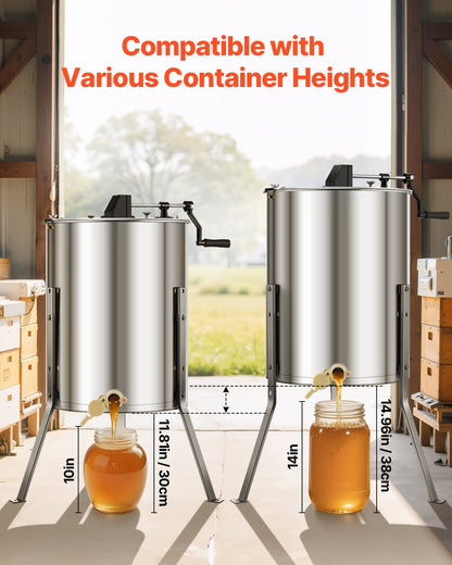 Honungsextraktor, 4/8-rams manuell honungsspinner med transparent lock, rostfri honungskaketrumspinner med höjdjusterbart stativ, honungskakeextraktionsutrustning för biodling