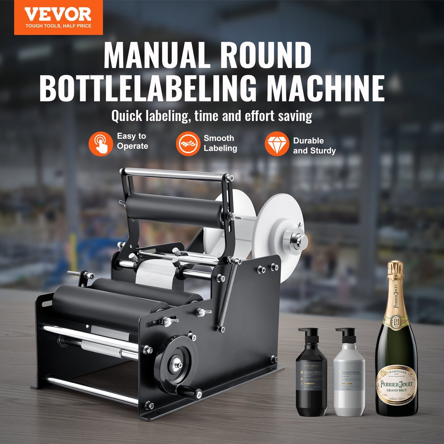 Manual Round Labeling Machine, 15-20pcs/min, Bottle Label Applicator for Round Bottles, Adjustable Manual Round Bottle Labeler Suitable for Bottle Diameter 1.98-11.99 cm (with Pressing Bar)