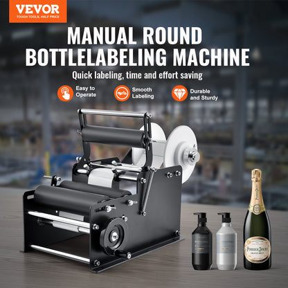 Manual Round Labeling Machine, 15-20pcs/min, Bottle Label Applicator for Round Bottles, Adjustable Manual Round Bottle Labeler Suitable for Bottle Diameter 1.98-11.99 cm (with Pressing Bar)