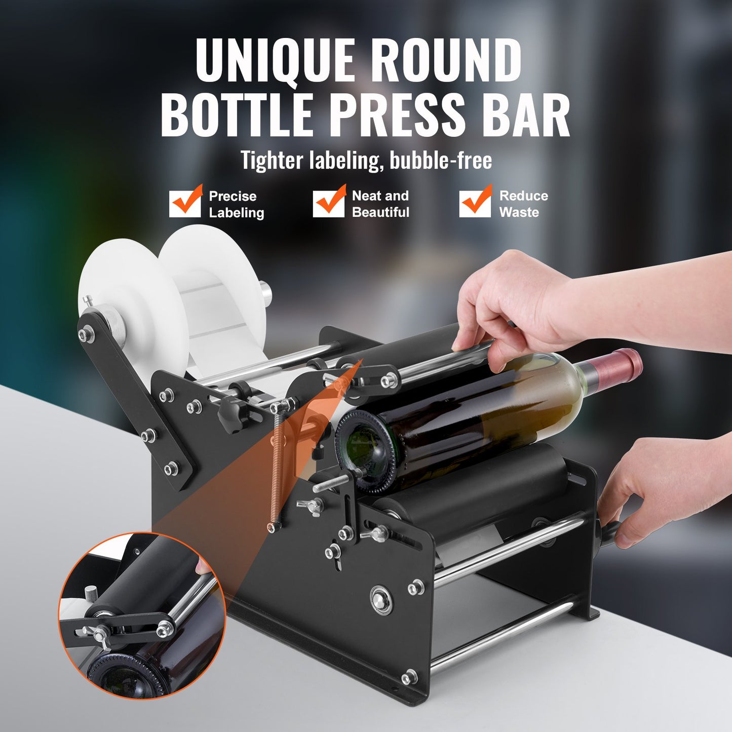 Manual Round Labeling Machine, 15-20pcs/min, Bottle Label Applicator for Round Bottles, Adjustable Manual Round Bottle Labeler Suitable for Bottle Diameter 1.98-11.99 cm (with Pressing Bar)