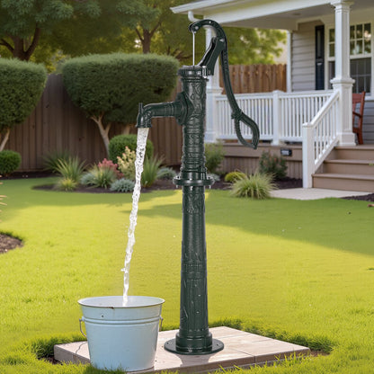 Brunnshandpump, 6 meter maxlyft, manuell handvattenpump i antik gjutjärn med höjningsbas, NPT 3,5 mm anslutning, enkel installation, för utomhusträdgård, damm, gård, gård, grönområden