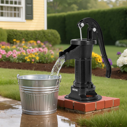 Brunnshandpump, 25 fot maximal lyfthöjd, manuell handvattenpump i antik gjutjärn, NPT 1-1/4 tums anslutning, enkel installation, gammaldags för utomhusträdgård, damm, bakgård, gård, svart