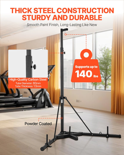 Ställ för boxningssäck, kraftig träningsutrustning i stål, justerbar höjd för boxningsboxning med viktad bas, rymmer upp till 140 lbs, fristående sandsäcksställ för hemmagym och fitness