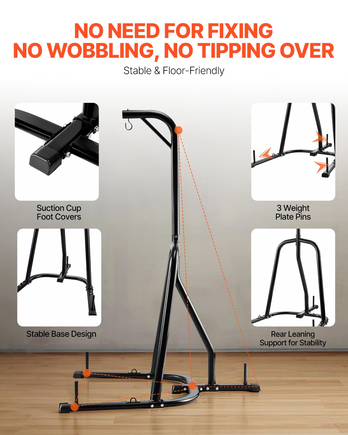 Punching Bag Stand, Steel Heavy Duty Workout Equipment, Boxing Punching Bag Stand, Holds Up to 140 lbs, Freestanding Sandbag Rack with Weighted Base, Training Equipment for Home Gym Fitness