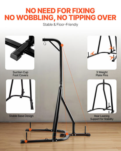 Punching Bag Stand, Steel Heavy Duty Workout Equipment, Boxing Punching Bag Stand, Holds Up to 140 lbs, Freestanding Sandbag Rack with Weighted Base, Training Equipment for Home Gym Fitness