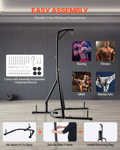 Punching Bag Stand, Steel Heavy Duty Workout Equipment, Boxing Punching Bag Stand, Holds Up to 140 lbs, Freestanding Sandbag Rack with Weighted Base, Training Equipment for Home Gym Fitness